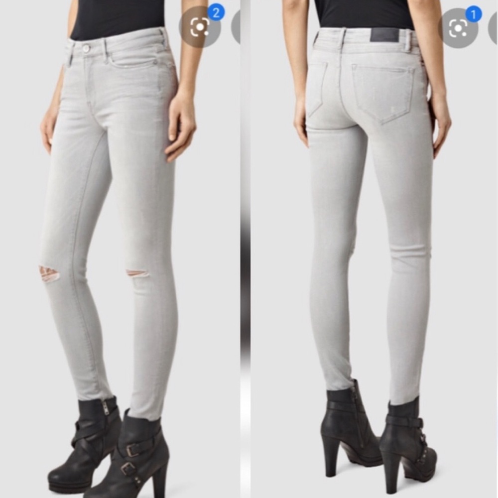 ALLSAINTS Slashed Skinny Jeans in Gray